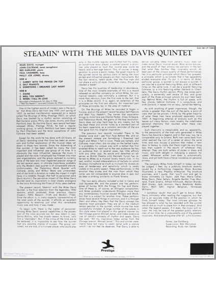 Steamin’ with the Miles Davis Quintet (Plak)