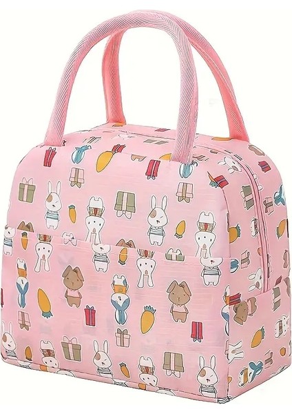 Su Geçirmez Termal Yemek & Beslenme Çantası - Sıcak/soğuk Koruma - Pembe Tavşan Temalı