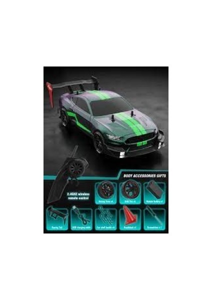 1:14 Hızlı Drift Şarjlı Neon Yeşil 4x4 Rc Uzaktan Kumandalı Yarış Aracı 25-30 Km/s Hızında Hediyelik Oyuncak