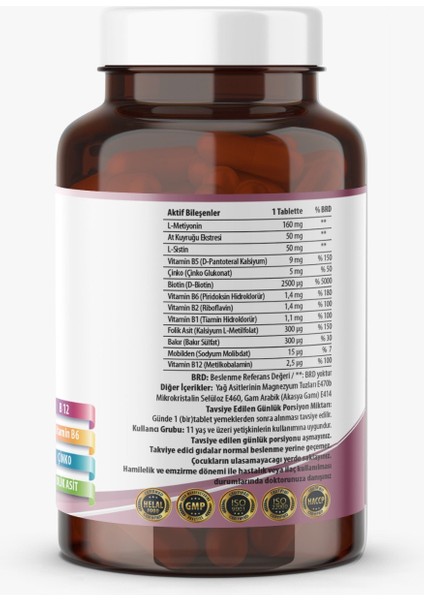 Biotin 2500 Mcg 60 Tablet L-Sistein Çinko Vitamin B12