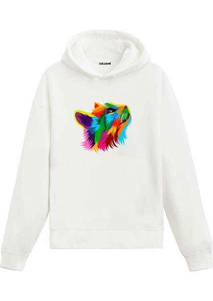 Kedi Gökyüzü Renkli Kedi Tasarımı Doğum Günü Hediyesi Pamuklu Hoodie Kapşonlu Sweatshirt