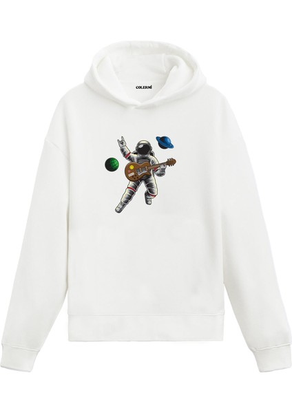 Kozmik Rock Uzay Temalı Astronomi Astronot Gezegen Tasarım Doğum Günü Hediyesi Pamuklu Hoodie Kapşonlu Sweatshirt