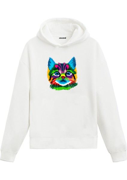 Kedi Maya Renkli Kedi Tasarımı Doğum Günü Hediyesi Pamuklu Hoodie Kapşonlu Sweatshirt