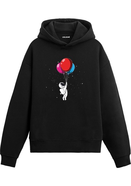 Balloon Explorer Uzay Temalı Astronomi Astronot Gezegen Tasarım Doğum Günü Hediyesi Pamuklu Hoodie Kapşonlu Sweatshirt