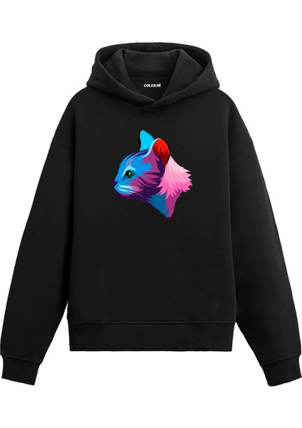 Kedi Pastel Renkli Kedi Tasarımı Doğum Günü Hediyesi Pamuklu Hoodie Kapşonlu Sweatshirt