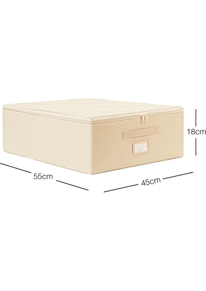 Ocean Home Te x tile Orta Boy Bej Balıksırtı Destekli Kutu Hurç 45 x 55 x 18 cm
