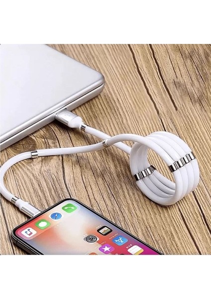 Araç Ev Ofis Mıknatıslı Kendini Toplayan Sarmalı Şarj Ara Kablosu USB Çıkış Type-C Uyumlu Ara Kablo