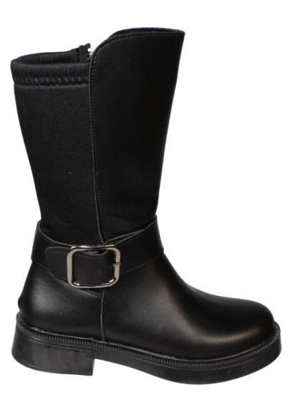 Yazkış Kadın Siyah Cilt Arkası Streç Kumaş 26CM Bilek Boyu Yandan Fermuarlı Kalın Taban Bot