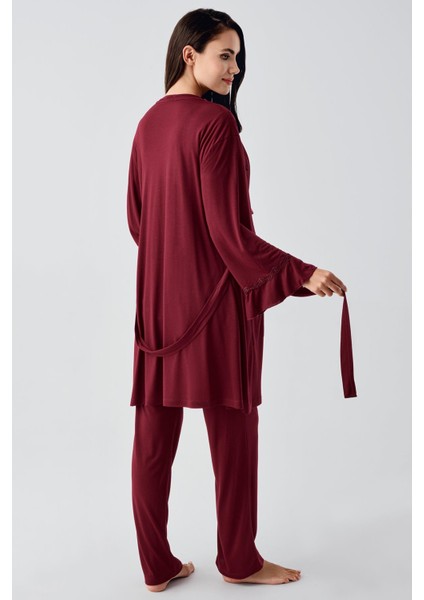 Kısa Kollu Esnek Viskoz Hamile Sabahlık Pijama Takım 23104
