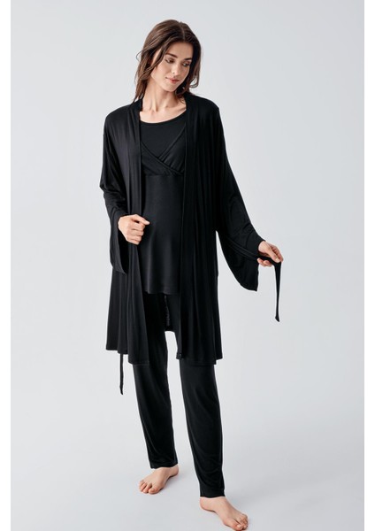 Uzun Kollu Esnek Likralı Viskoz Hamile Pijama Takım 23105