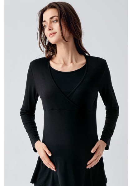 Uzun Kollu Esnek Likralı Viskoz Hamile Pijama Takım 23105 fırsatları