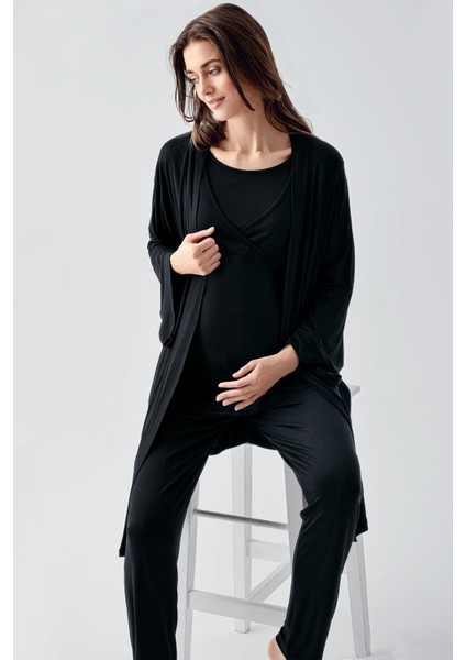 Uzun Kollu Esnek Likralı Viskoz Hamile Pijama Takım 23105 indirimleri