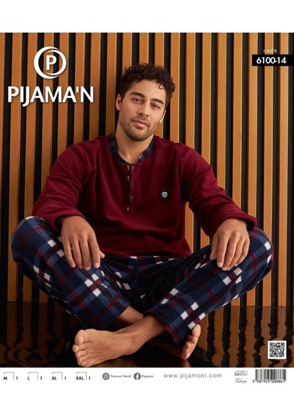 Erkek Düğme Yaka Kışlık Polar Pijama Takımı 6100/14 - 1 Adet