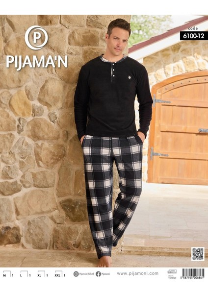 Erkek Düğme Yaka Kışlık Polar Pijama Takımı 6100/12 - 1 Adet