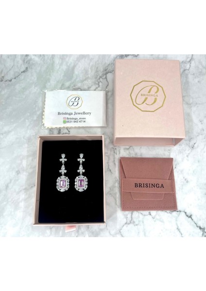 Lady Pembe Baget Taşlı Ithal Gümüş Küpe fiyatları