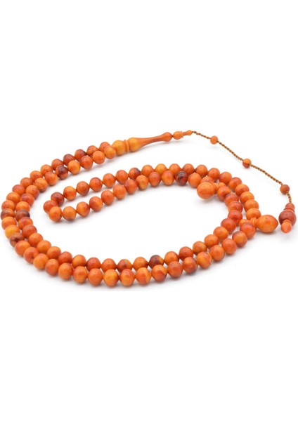 Sistemli Sığırcık Kesim 99 Luk Hareli Turuncu Toz Kehribar Tesbih modelleri