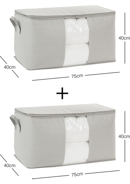 2'li Mega Boy Pvc Pencereli Gri Balıksırtı Hurç Set 75 x 40 x 40 cm