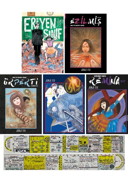 Junji Ito 5'li Manga Seti / Eriyen Sınıf-Ezilmiş-Remina-Gyo-Ürperti + Mat. Öğreten Cetvel