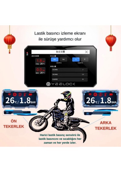 6.25 Inç 2k Motorsiklet Carplay Lastik Sensörlü Gpsli 2 Kameralı Su Geçirmez Dokunmatik Ekran