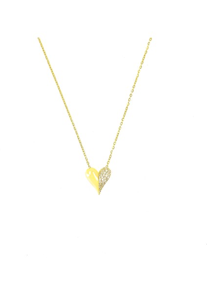 Taşlı Kalp Gümüş Kolye