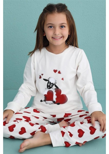 Lamb Desenli Uzun Kollu Pamuk Kız Çocuk Pijama Takımı