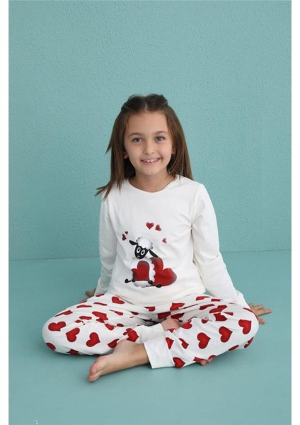 Lamb Desenli Uzun Kollu Pamuk Kız Çocuk Pijama Takımı