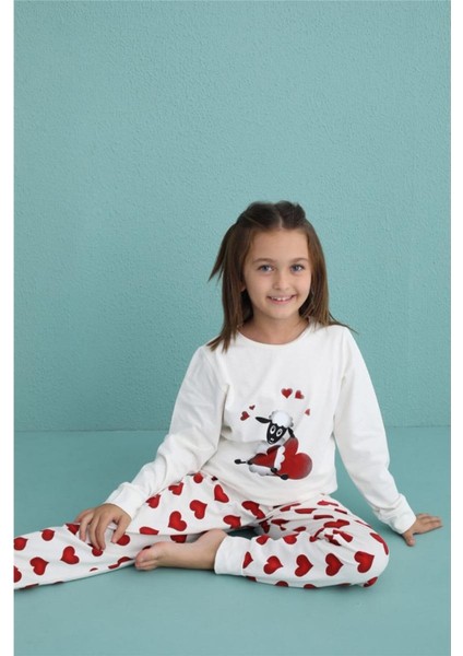 Lamb Desenli Uzun Kollu Pamuk Kız Çocuk Pijama Takımı