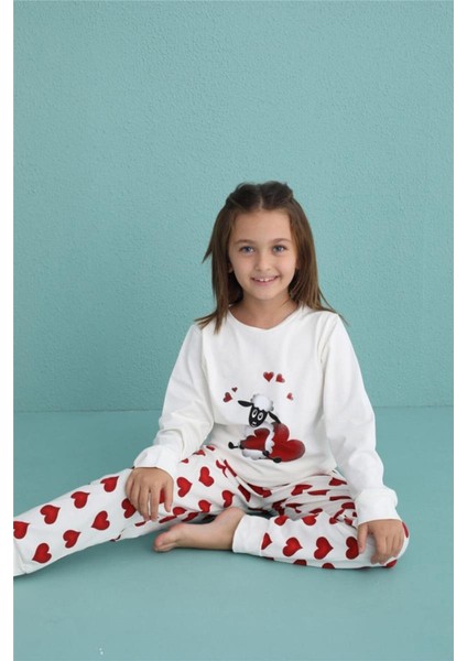 Lamb Desenli Uzun Kollu Pamuk Kız Çocuk Pijama Takımı