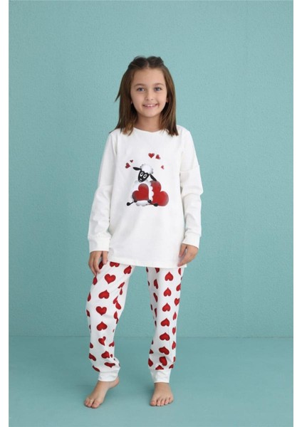 Lamb Desenli Uzun Kollu Pamuk Kız Çocuk Pijama Takımı