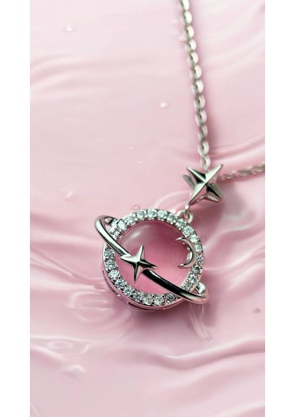 Pembe Saturn Kolye