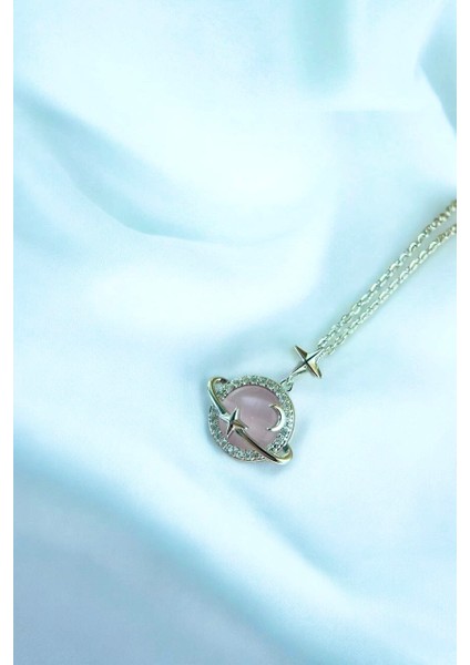 Pembe Saturn Kolye