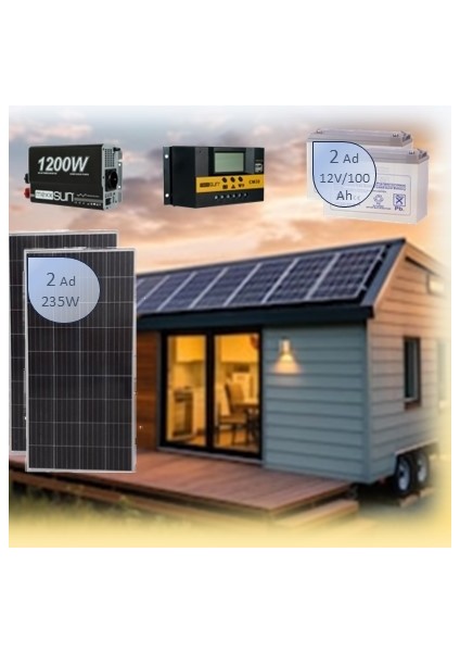 Güneş Enerjisi Mini Ev Paketi Şebeke Bağımsız Off Grid 470 Dc / 1200 Ac
