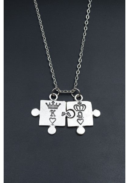 Puzzle - Quenn - King - Sevgili Düz Zincir Kolye fiyatları