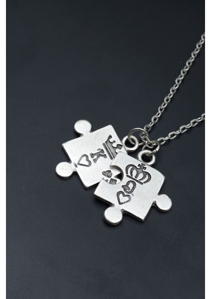 Puzzle - Quenn - King - Sevgili Düz Zincir Kolye modelleri