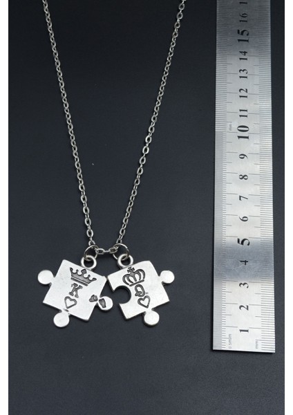 Puzzle - Quenn - King - Sevgili Düz Zincir Kolye fırsatları