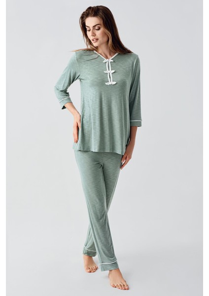 Uzun Kollu Desenli Esnek Viskoz Dokuma Hamile Sabahlık Pijama Takım 23108 fırsatları