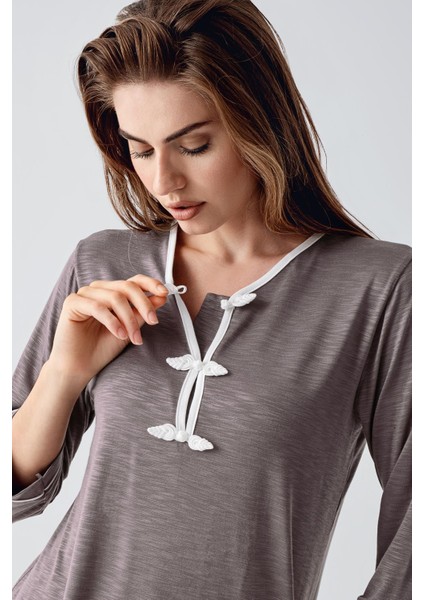 Uzun Kollu Desenli Esnek Viskoz Dokuma Hamile Sabahlık Pijama Takım 23108 indirimleri