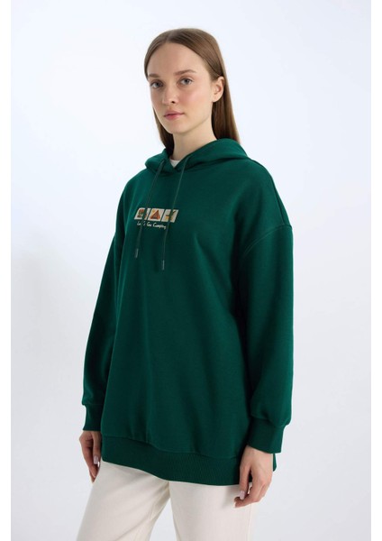 Relax Fit Baskılı Kapüşonlu İçi Yumuşak Tüylü Kalın Sweatshirt Tunik E0318AX24WN modelleri
