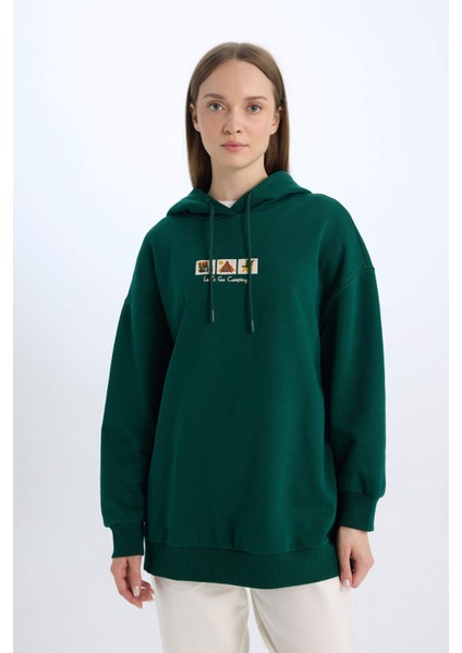Relax Fit Baskılı Kapüşonlu İçi Yumuşak Tüylü Kalın Sweatshirt Tunik E0318AX24WN fırsatları