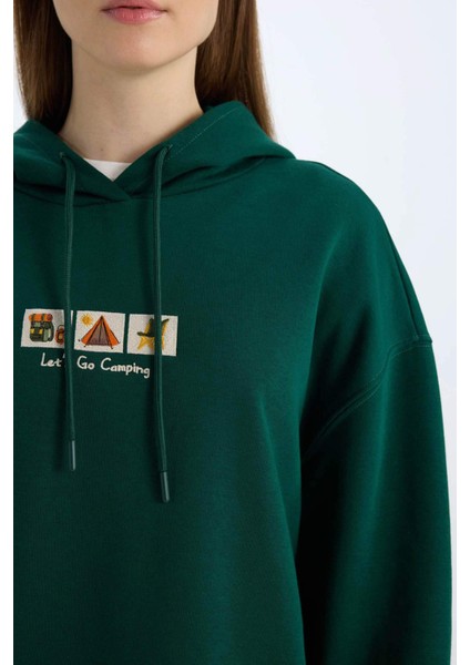 Relax Fit Baskılı Kapüşonlu İçi Yumuşak Tüylü Kalın Sweatshirt Tunik E0318AX24WN indirimleri