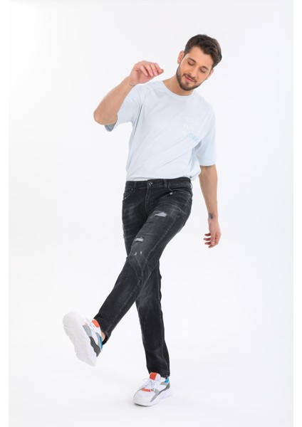 Pamuklu Taşlamalı Slim Denim Erkek Kot Pantolon