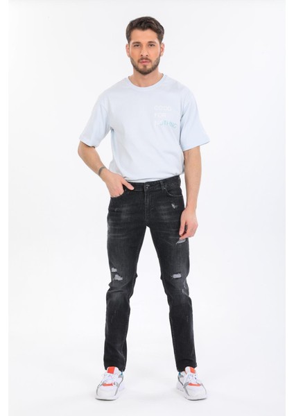 Pamuklu Taşlamalı Slim Denim Erkek Kot Pantolon