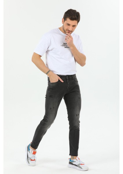 Pamuklu Taşlamalı Skinny Denim Erkek Kot Pantolon