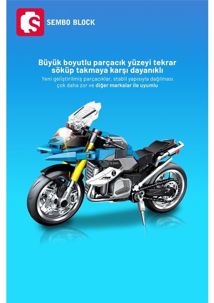 Mavi Touring Motorsiklet 222 Parça Yapı Blokları LEGO ile Uyumlu (714532)