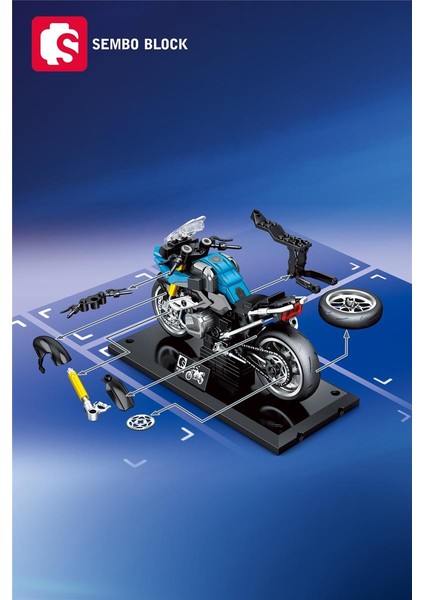 Mavi Touring Motorsiklet 222 Parça Yapı Blokları LEGO ile Uyumlu (714532)