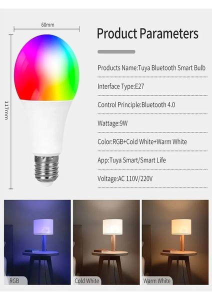 A+ 9WATT Rgb+Cct App Wifi Kontrollü Tuya Destekli LED Lamba 2700/6500K 8W-1000LM