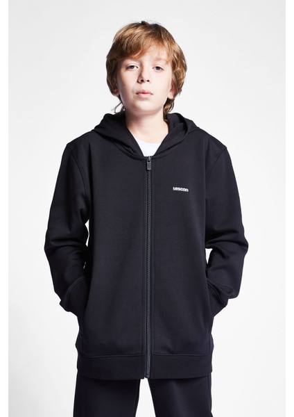 Siyah Çocuk Fermuarlı Kapüşonlu Sweatshirt 24S-3226-24B