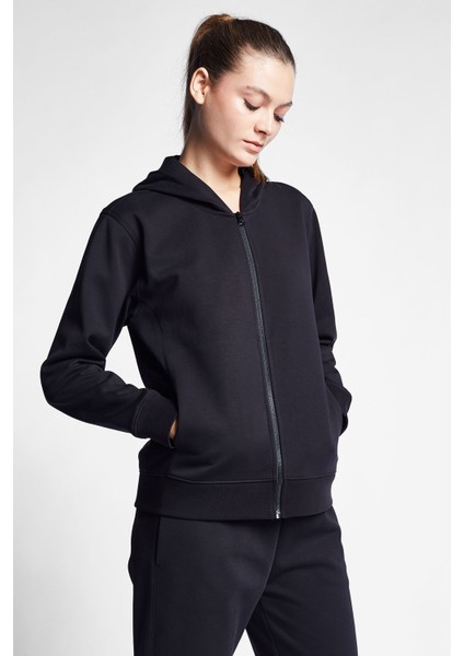 Siyah Kadın Fermuarlı Kapüşonlu Sweatshirt 24S-2219-24B