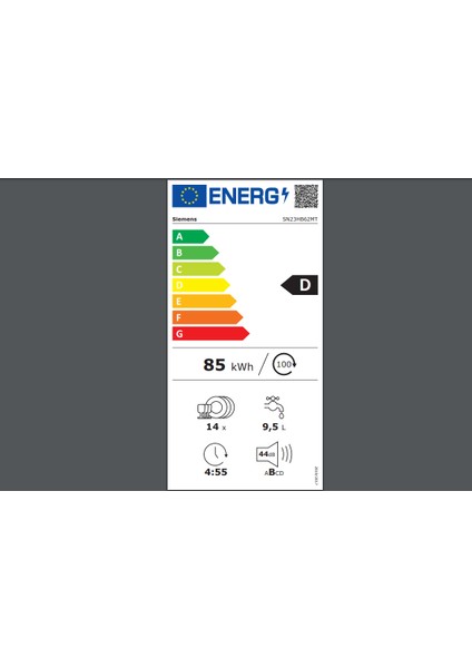 Sıemens SN23HB62MT D Enerji Sınıfı 14 Kişilik Bulaşık Makinesi