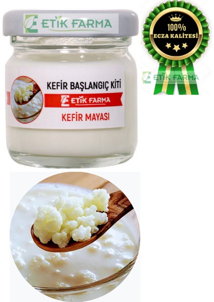 Etik-Farma Özel Üretim ORGANİK Su Kefir Mayası + Süt Kafkas Kefir Mayası Başlangıç Kiti+Süzgeç+Tahta Kaşık